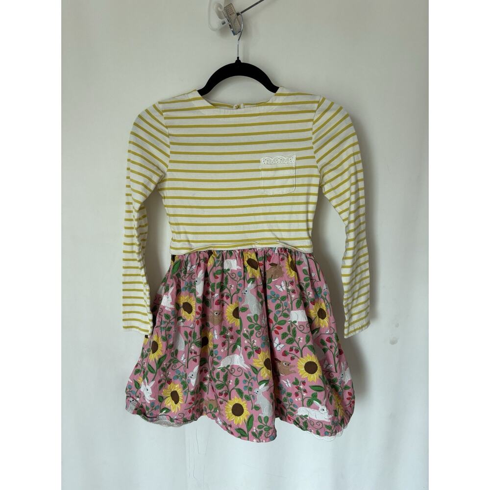 Mini Boden Girls Dress 9 10 Y Yellow Pink Sunflowers Bunny Print